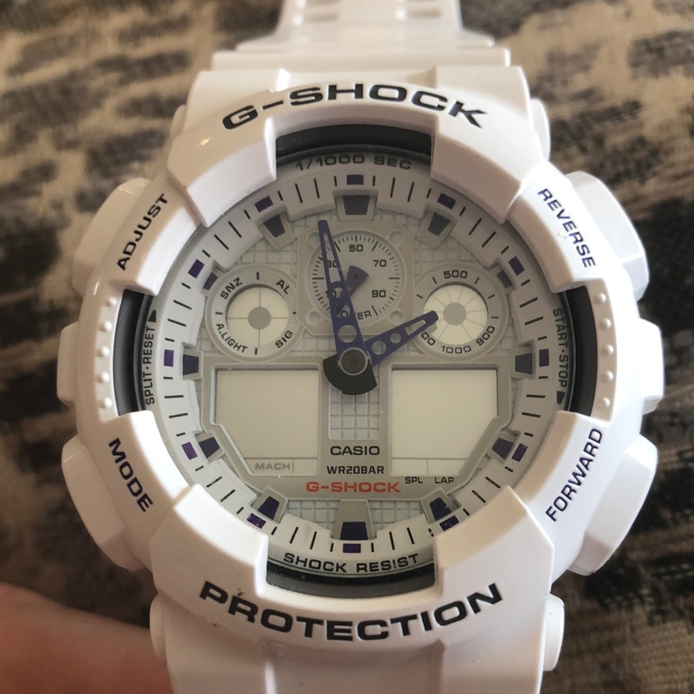 Casio G-Shock White Watch with Purple Accents